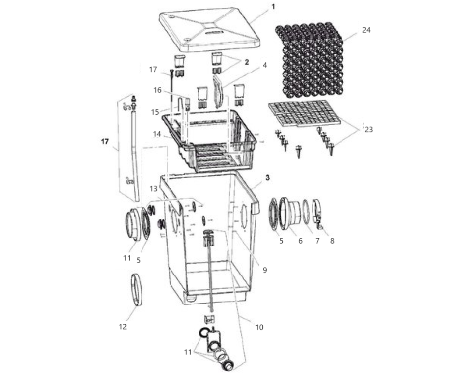 OnderdelenoaseproficlearM4bioballsfiltermoduletekening