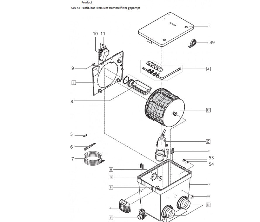 Onderdelenoaseproficlearpremiumtrommelfilterpompgevoedtekening1